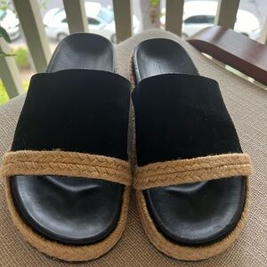 James Perse Los Angeles black suede espadrille slides sandals jute. Size 8